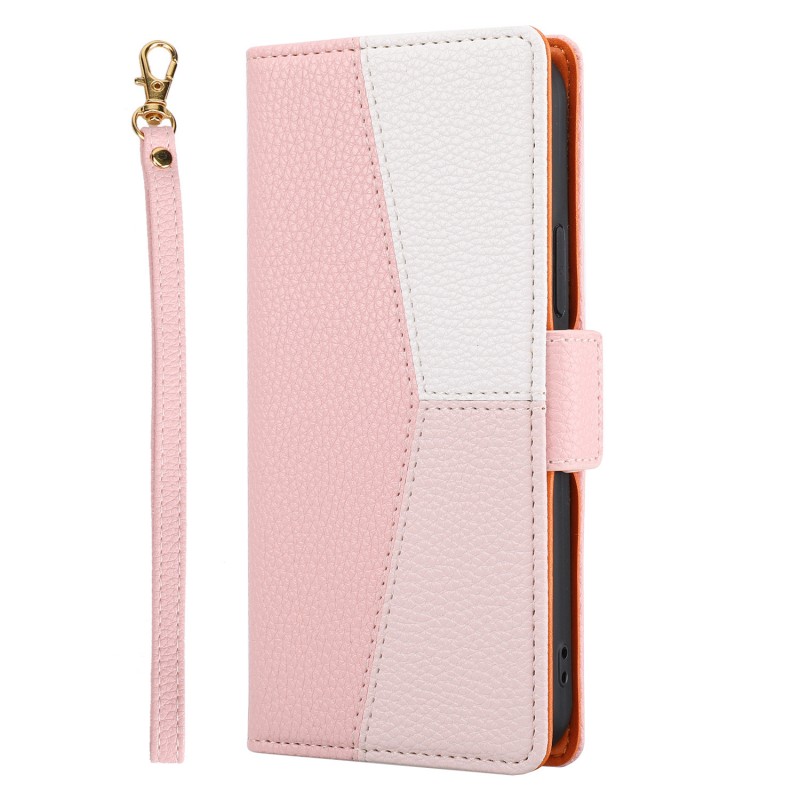 Color-blocked Phone Leather Case with Card Slot, Flip Cover, and Protective Hand Strap